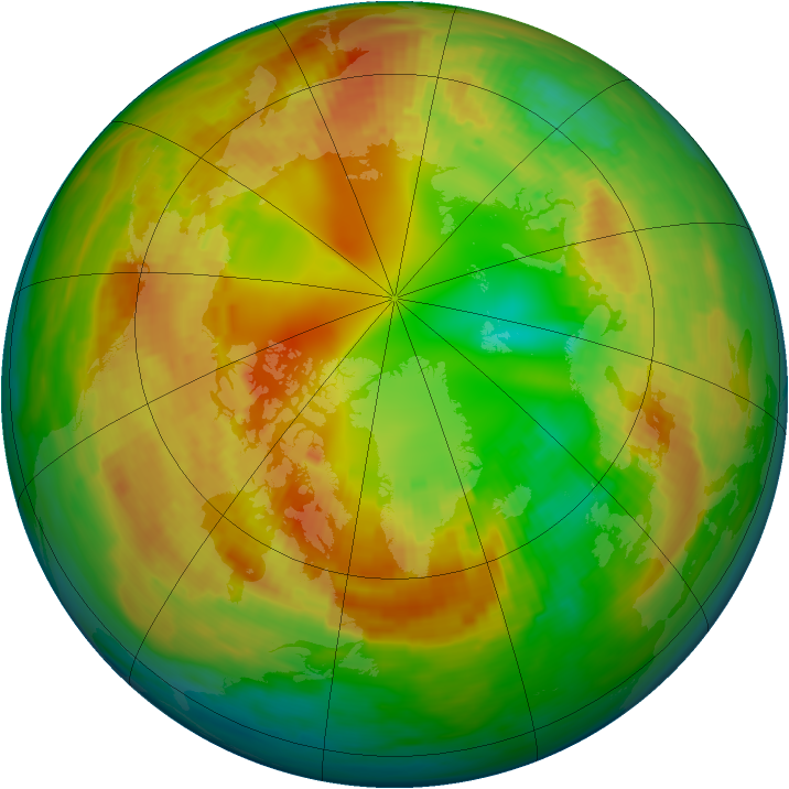 Arctic ozone map for 19 February 1992